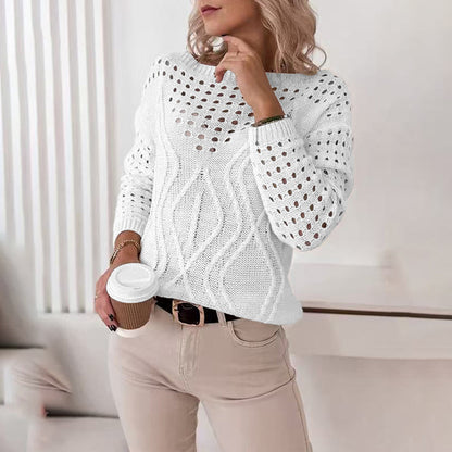 Women's Sweaters Casual Long Sleeve Crew Neck Lightweight Hollow Out Pullover Sweater Tops