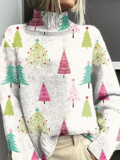 Abstract Printing Casual Cloak Turtleneck Pullover Women