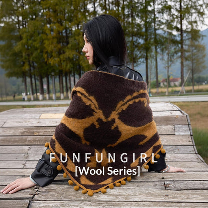 Double-sided Wool Shawl Reversible Warm Cloak