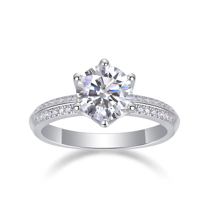 Happiness Like A Flower - A Wedding Ring Set With 1-carat Top-quality Moissanite S925 Silver And Platinum-plated Diamond. The Ring Can Be Tested With A Diamond Pen