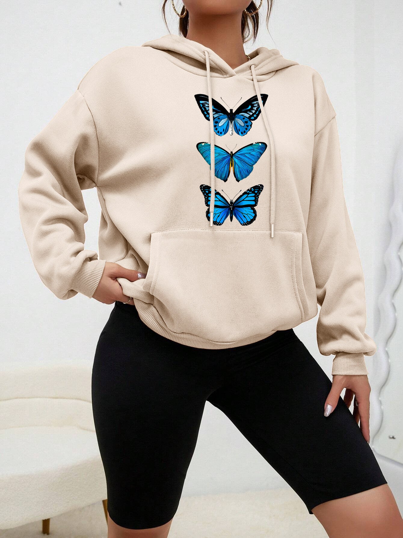 Sweet Hooded Long Sleeve Street Hipster Printed Pullover Sweatshirt