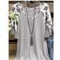 Waffle V-neck Leopard Print Stitching Casual Half Sleeve T-shirt Top