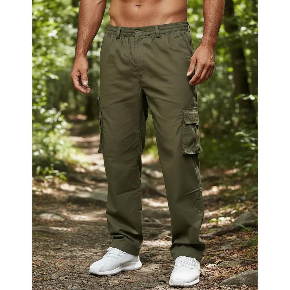 Mens Multi-Pocket Casual Pants Stylish Straight-Leg Workwear