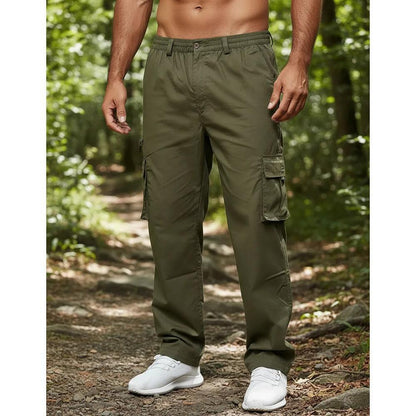 Mens Multi-Pocket Casual Pants Stylish Straight-Leg Workwear