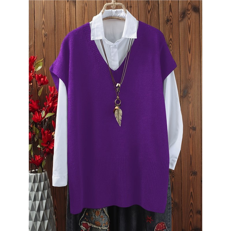 All-matching Loose V-neck Plus Size Sweater Vest