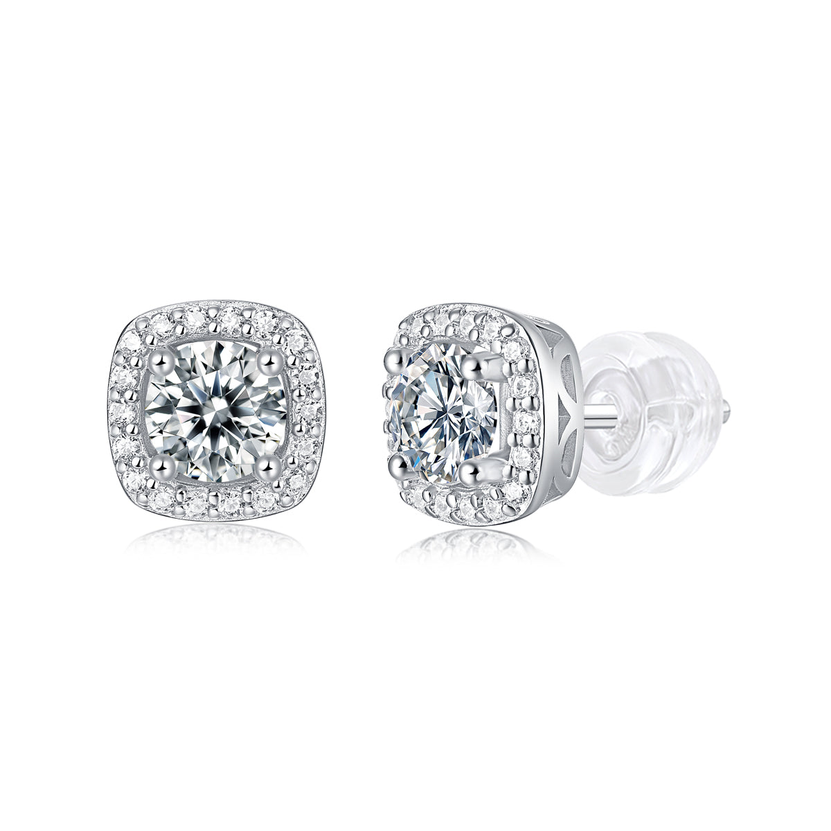 Square-shaped Stud Earrings - Set With 0.5-carat Top-quality Moissanite S925 Silver And Platinum-plated Stud Earrings, A Fashionable And Trendy Accessory That Can Be Tested With A Diamond Pen