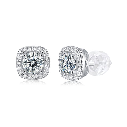 Square-shaped Stud Earrings - Set With 0.5-carat Top-quality Moissanite S925 Silver And Platinum-plated Stud Earrings, A Fashionable And Trendy Accessory That Can Be Tested With A Diamond Pen