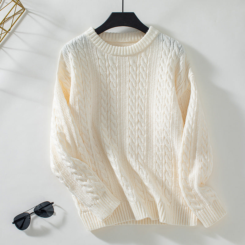 Women's Casual Solid Color Round Neck  Loose Retro Sweater