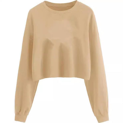 Women's Autumn And Winter New Solid Color With Fur Loose O-neck Short Sweater