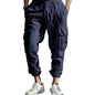 Mens Casual Cotton-Linen Pants With Multiple Pockets And A Drawstring
