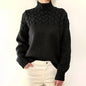 Plus Size Women's Turtleneck Sweater Solid Color Long Sleeve Patterned Knit Top For Autumn And Winter