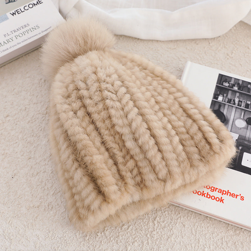 Ladies Mink Fur Hat Thickened Wool