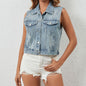 Fashion Casual Loose Rhinestone Cardigan Denim Vest