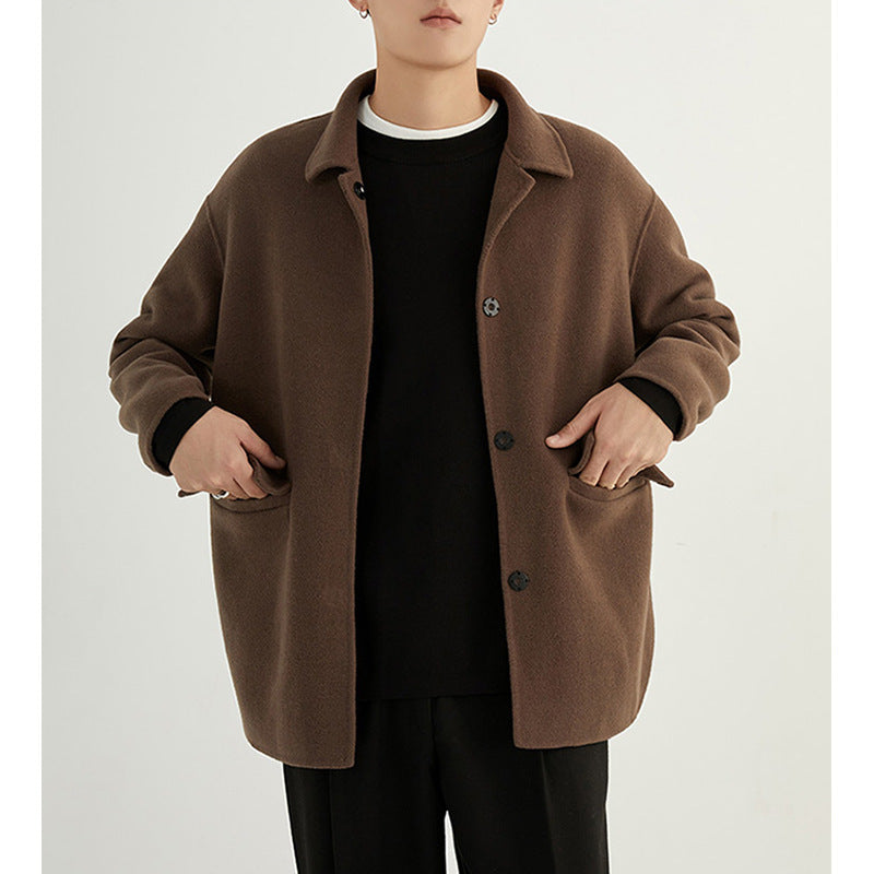 Men's Short British Style Double-sided Wool Overcoat