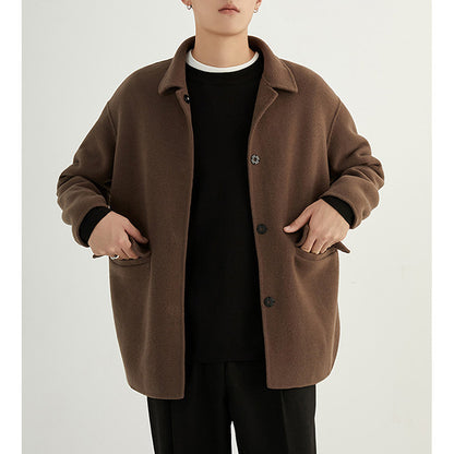 Men's Short British Style Double-sided Wool Overcoat