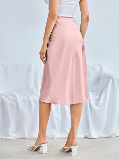 High-waist Satin Midi Skirt Spring Summer Women