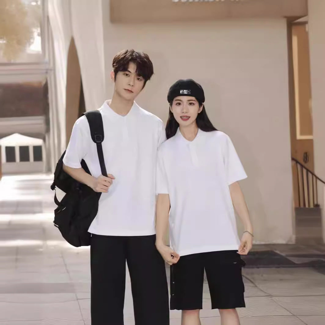 Solid Color Polo Collar Polo Shirt Hong Kong Style Loose Short Sleeve