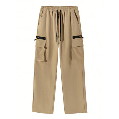 Mens Stylish Casual Loose-fit Utility Khaki Pants