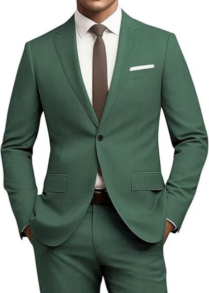 Men's Versatile Solid Color Business Jacket Long Pants Set