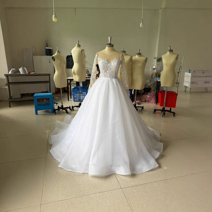 Embroidered Long Sleeve Off-the-shoulder Wedding Dress