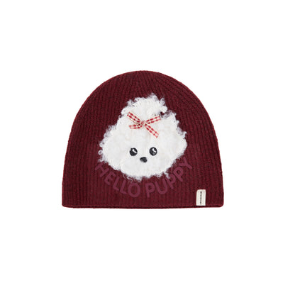 Cute Plush Puppy Knitted Women's Warm Wool Hat