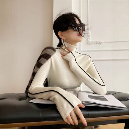 French High-neck Knit Sweater Women