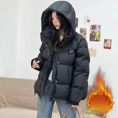 Short Padded Hooded Coat For Women Thick And Warm