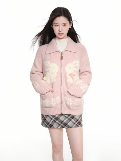 Women's Double Zipper Lapel Knitted Sweater Coat