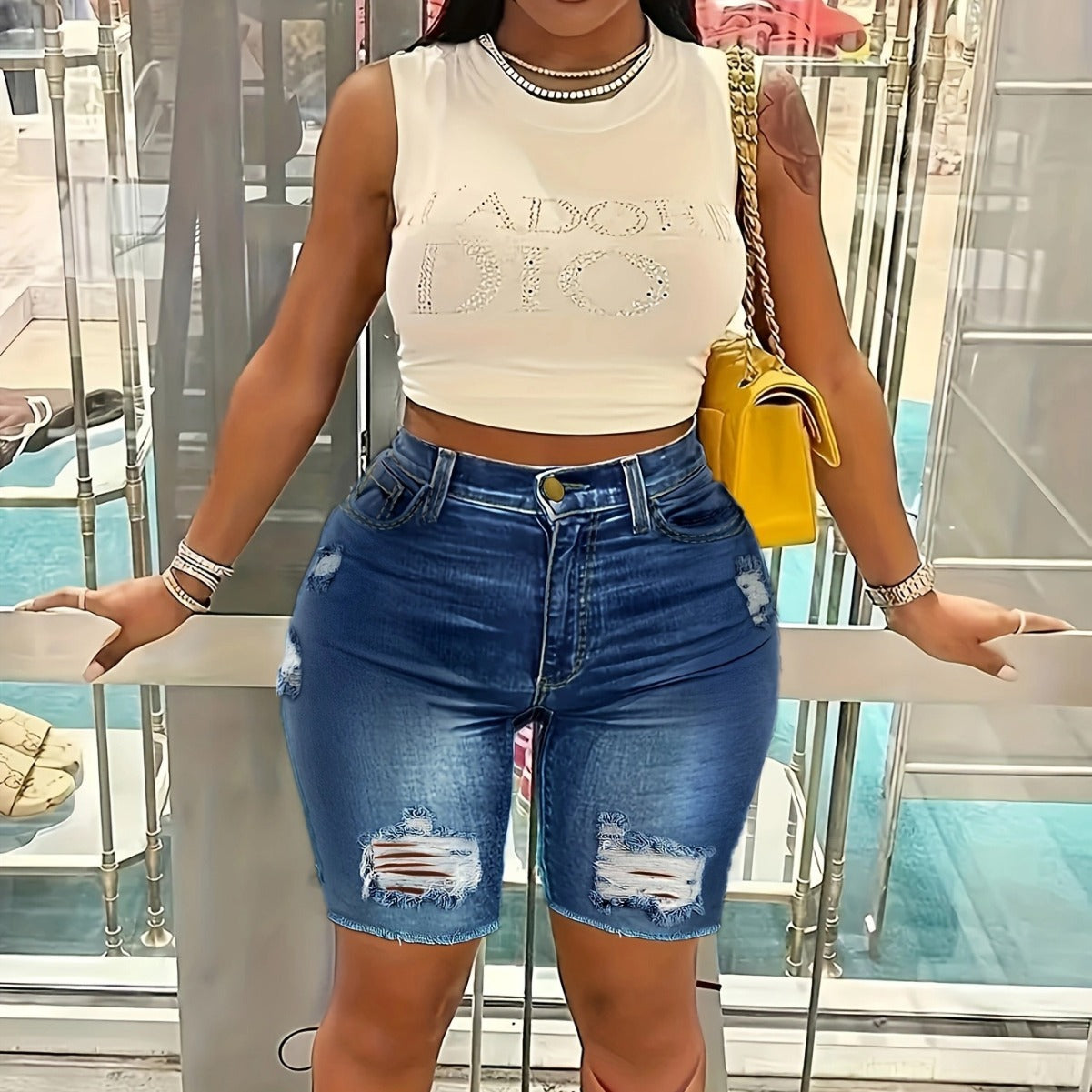 High-waisted Slim-fit Ripped Women's Denim Shorts