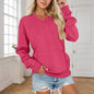 Women's V-neck Solid Color Non-hooded Sweater Pocket Loose Long Sleeve