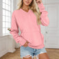 Women's V-neck Solid Color Non-hooded Sweater Pocket Loose Long Sleeve