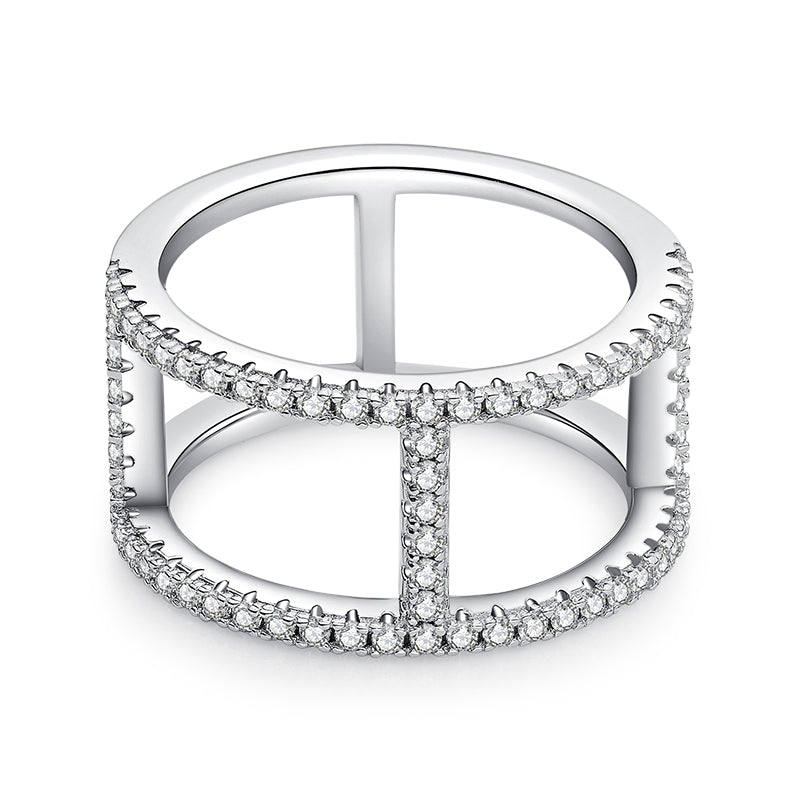 Light Chain Trendy Ring - Set With Top-quality Moissanite S925 Silver And Platinum-plated Diamond Wedding Ring. The Ring Can Be Inspected With A Diamond Pen
