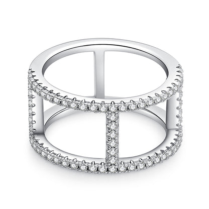 Light Chain Trendy Ring - Set With Top-quality Moissanite S925 Silver And Platinum-plated Diamond Wedding Ring. The Ring Can Be Inspected With A Diamond Pen