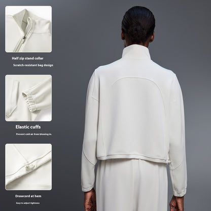 Half Zipped Stand Collar Short Sports Casual Loose Shoulder Long-sleeved Sweater