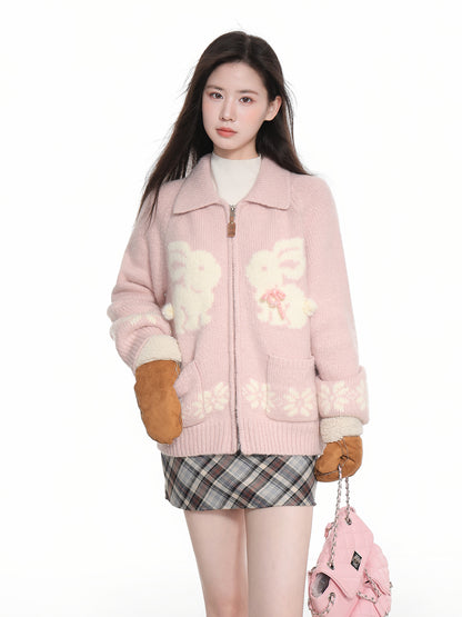 Women's Double Zipper Lapel Knitted Sweater Coat