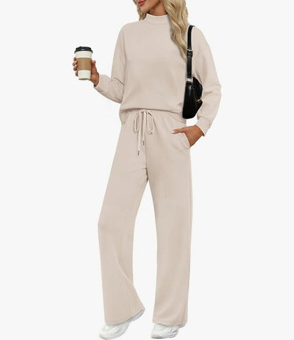 Women's Casual Suit Long-sleeved Wide-leg Pants Two-piece Set