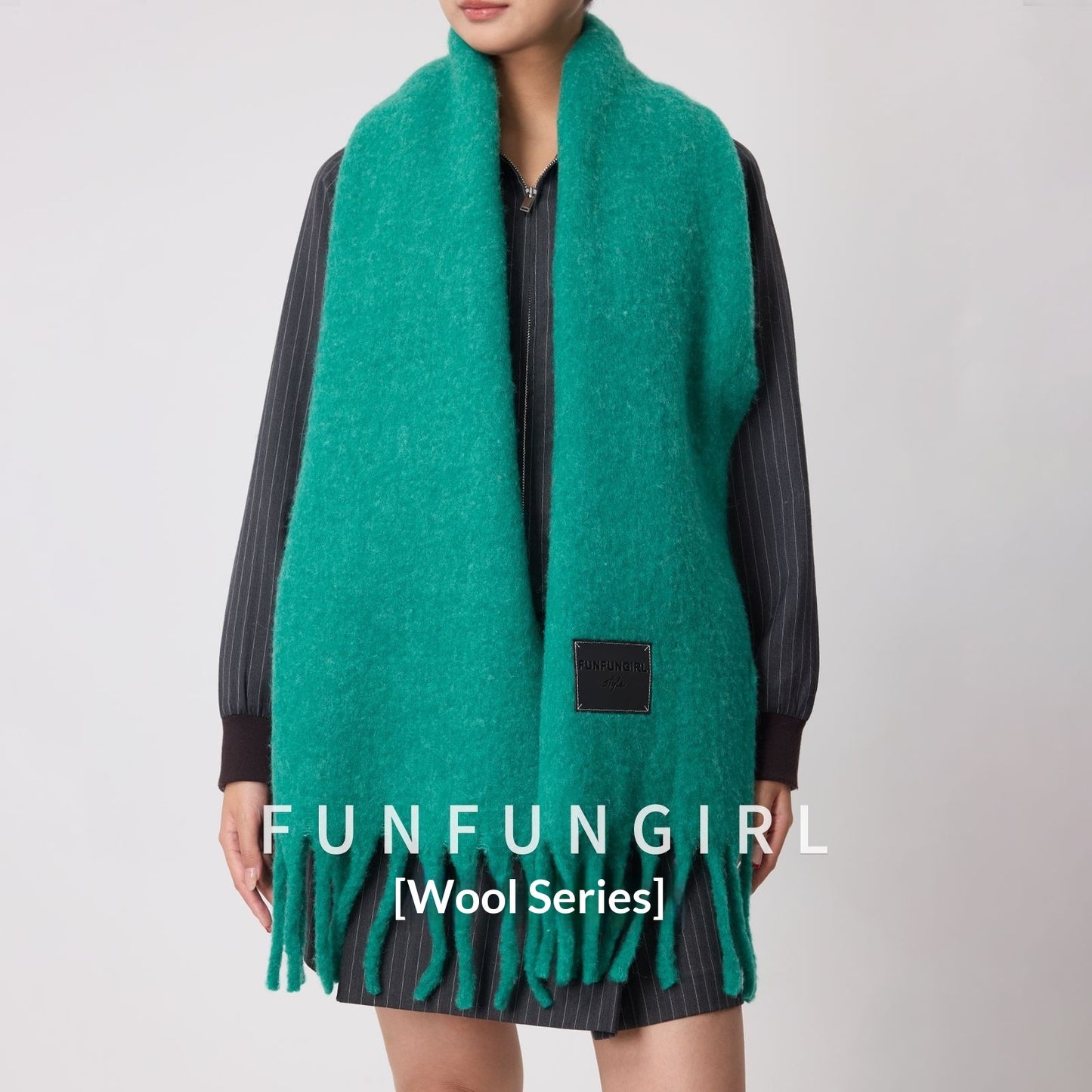 Solid Color Fringe Wool Scarf Women's Thickened Warm Neck Wrap