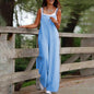 Plus Size Women's Solid Color Casual Jumpsuit - Sleeveless Romper With Pockets For Spring&Summer