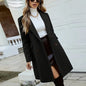 Women's Solid Color Double-Breasted Wool-Like Coat Notch Lapel Long Sleeve Mid-Length Overcoat With Pockets