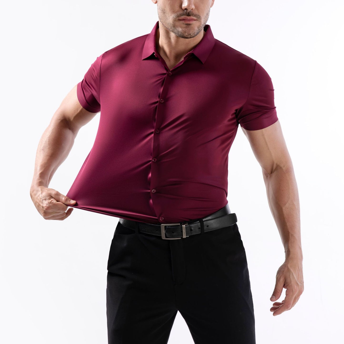 Four-side High Elastic Shirt Men's Short Sleeve Non-ironing Anti-wrinkle