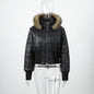 Detachable Sleeves With Zipper Fur Collar Hooded Waist-cinching Cotton Coat