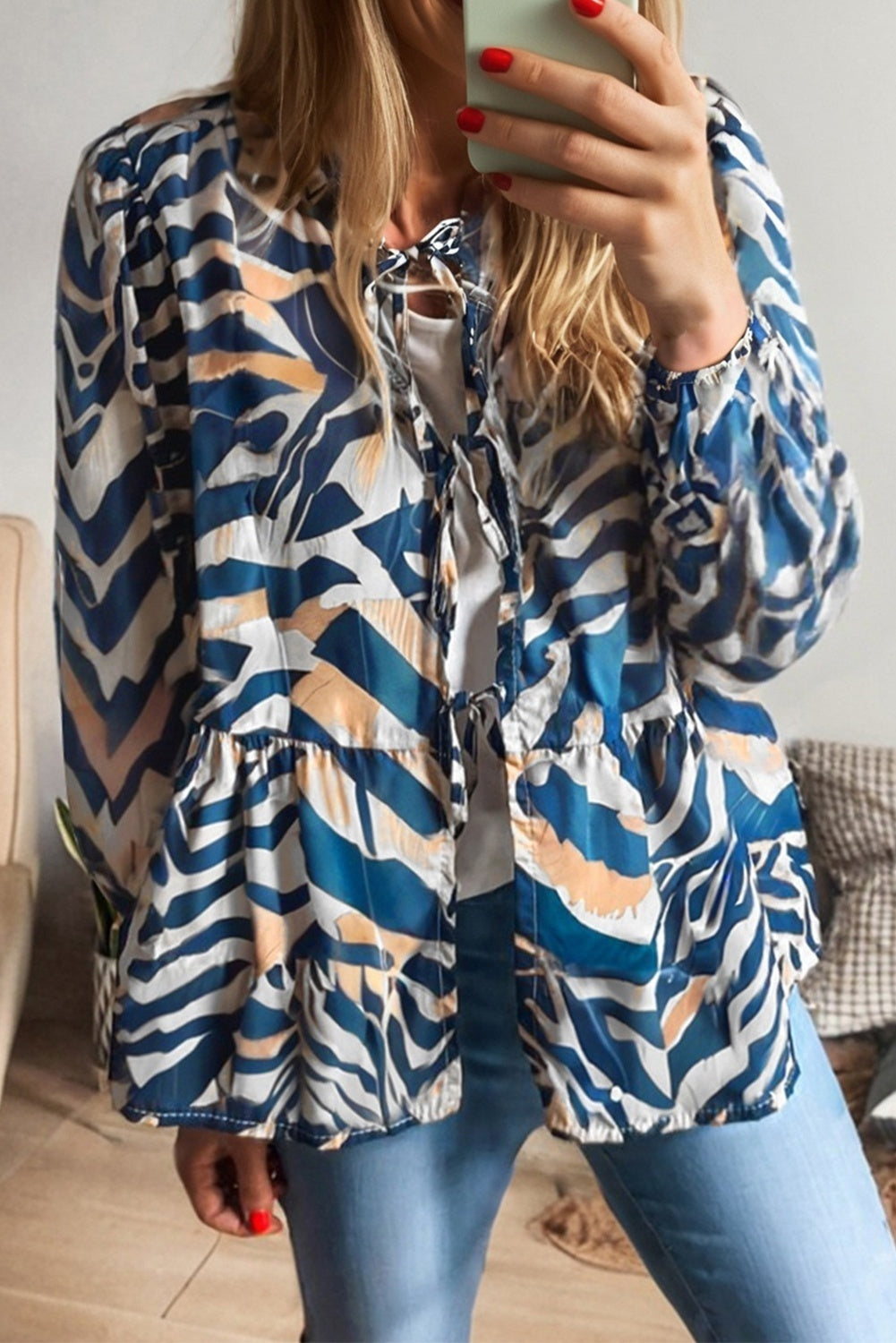 Blue Zebra Stripes Puff Sleeve Top