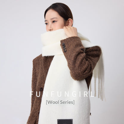 Solid Color Fringe Wool Scarf Women's Thickened Warm Neck Wrap