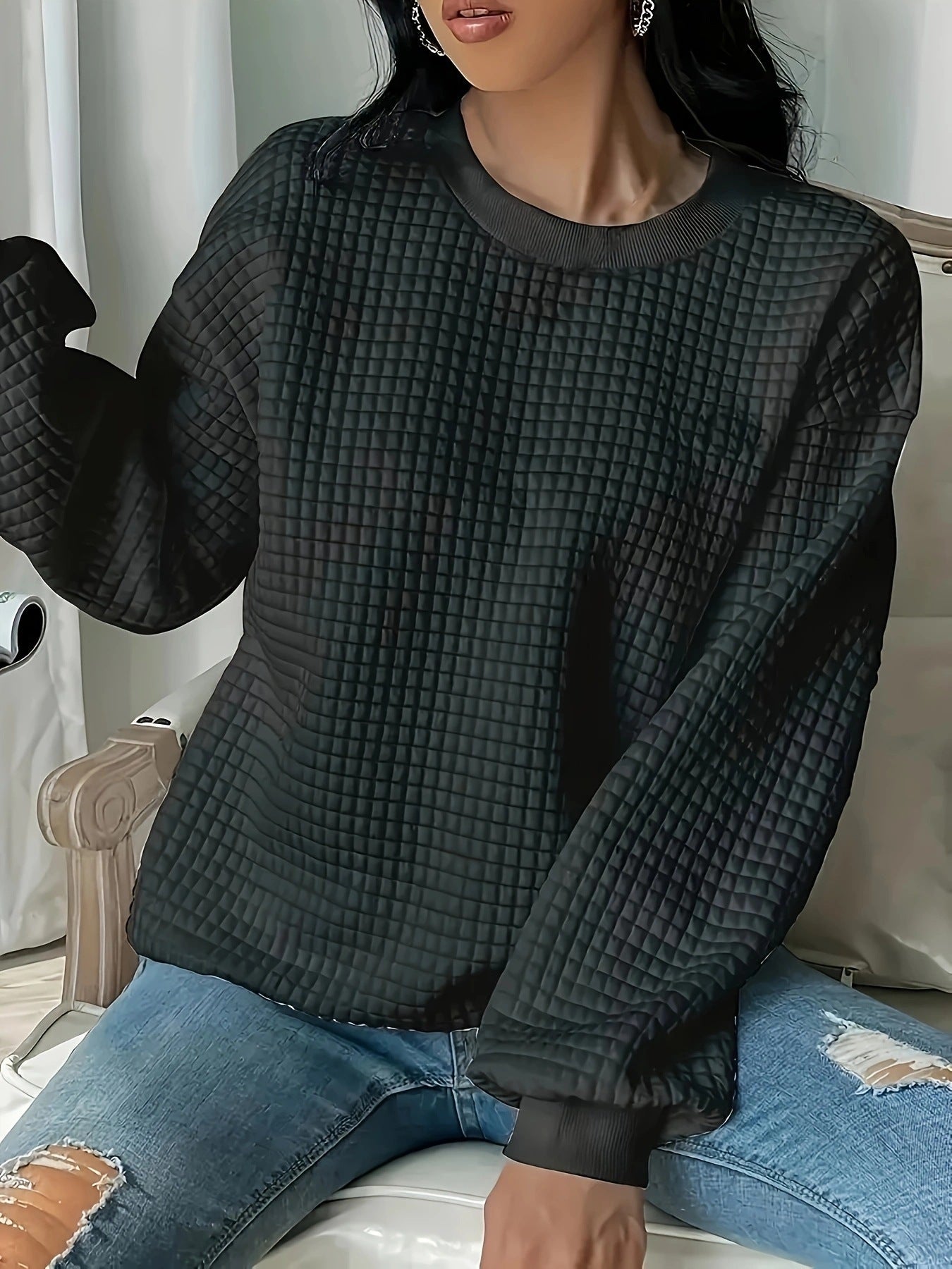 Round Neck Solid Color Fashion Long Sleeve Women's Sweater