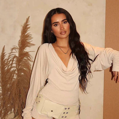 Swing Collar Backless Slim Fit Long-sleeved T-shirt Women