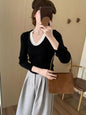 Contrast Color V-neck Long-sleeve Knitwear Sweater Top