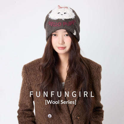 Cute Plush Puppy Knitted Women's Warm Wool Hat