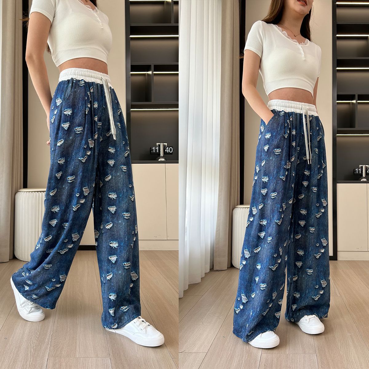 Casual Ladies Drapey Floor-Length Straight Pants