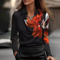 Women's Shirt Collar Long Sleeve Blouse With Floral Print - Button Front Comfort Top For Spring&Fall