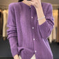 Round Neck Cardigan Hollow Cashmere Sweater Coat For Women